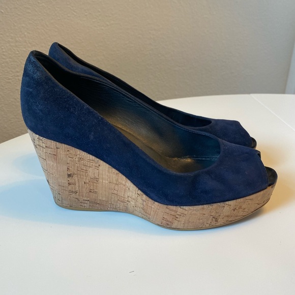 Stuart Weitzman Anna Suede Peep-toe wedges